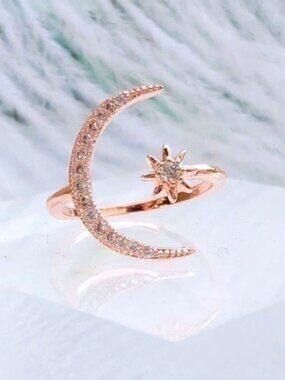 Rose Gold Celestial Moon & Star Ring
